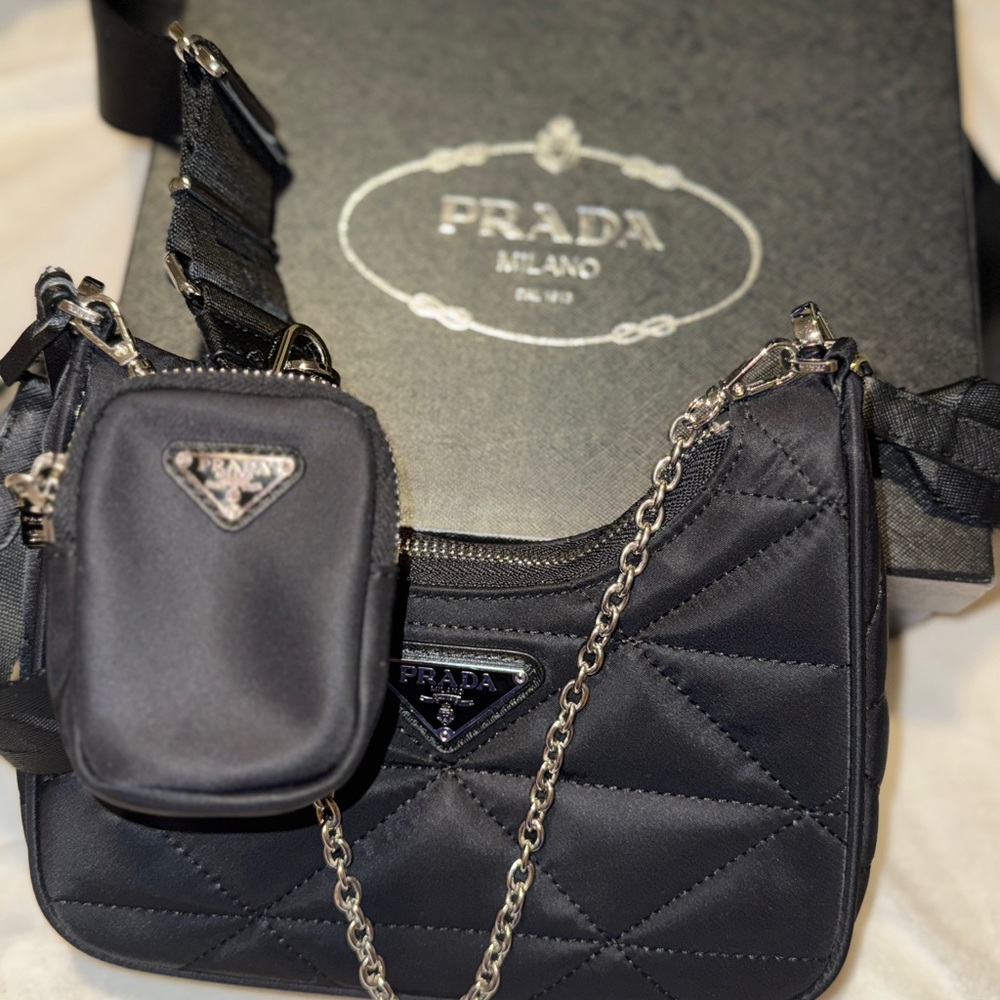 Black Quilted Shoulder Bag with Silver Chain - Picture 3 of 7